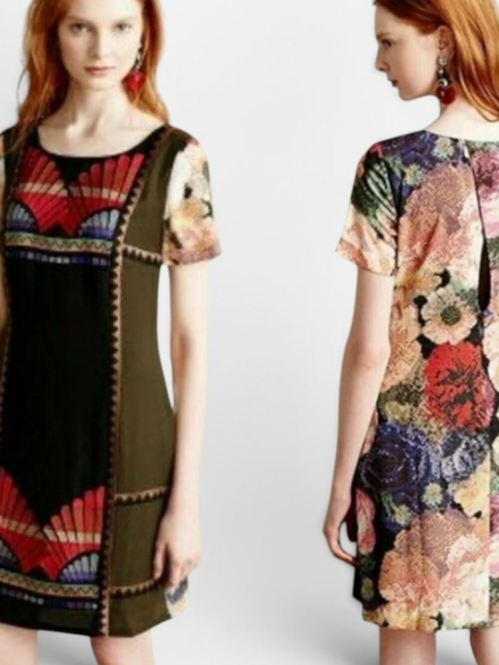 Anthropologie Ranna Gill Embroidered Shift Dress Mosaic Floral Size 6